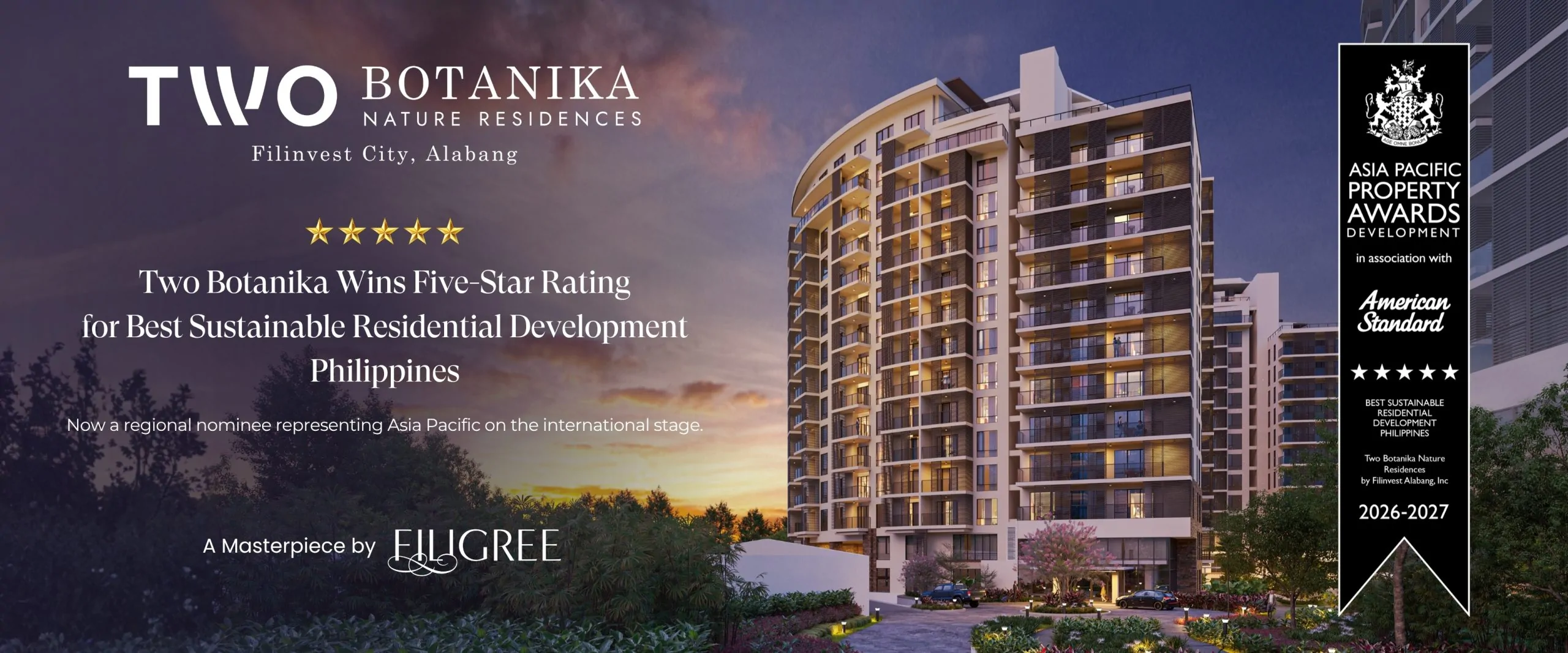Two Botanika wins Best Sustainable Residential Development at Asia Pacific Property Awards, garnering a 5-star rating